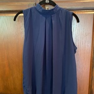 Blue Pleated Sheer Button Blouse Sz M